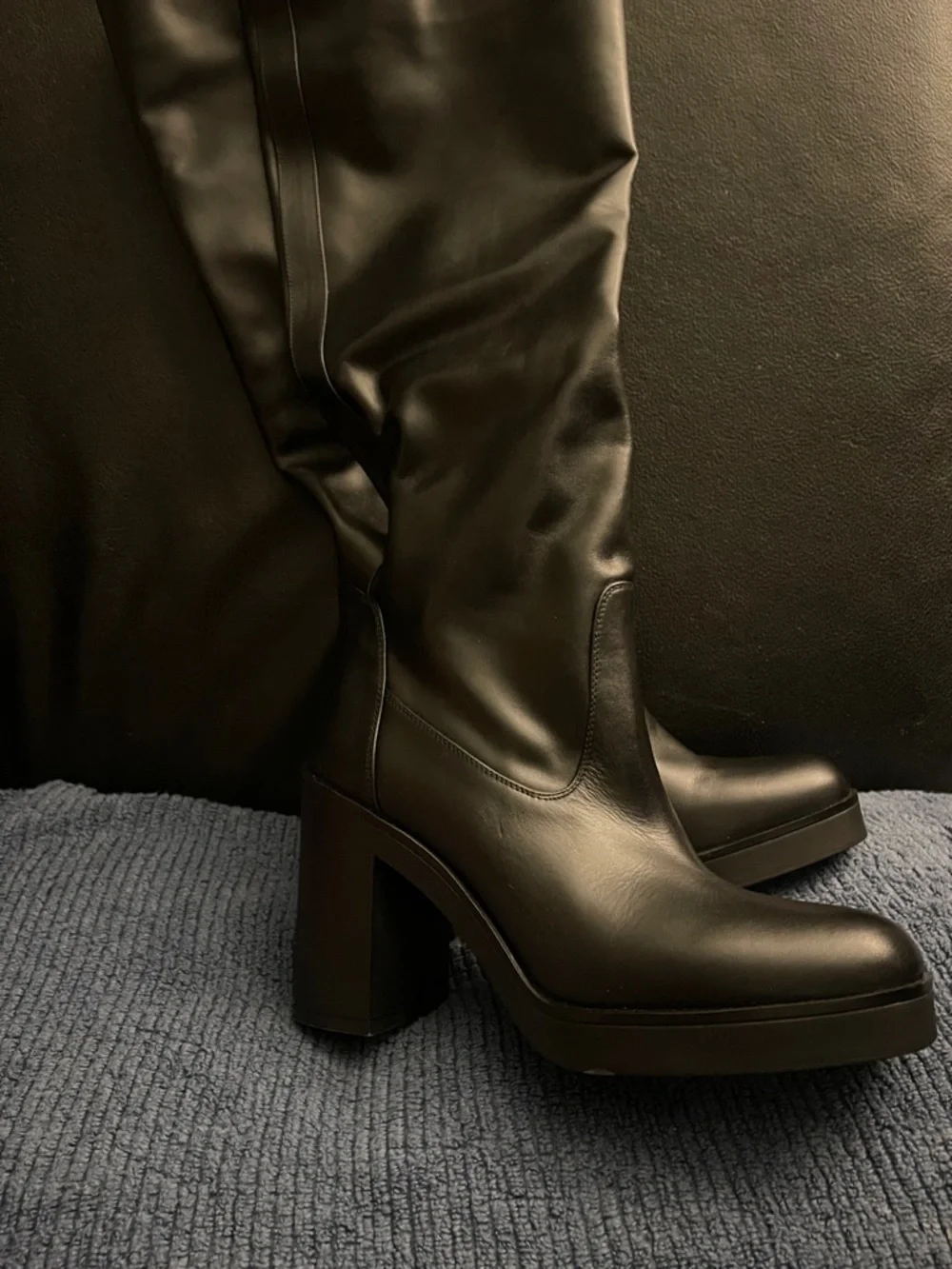 Stewart Weitzman Bethany 80 Classic Tall Black Leather Platform Boots Size 9
